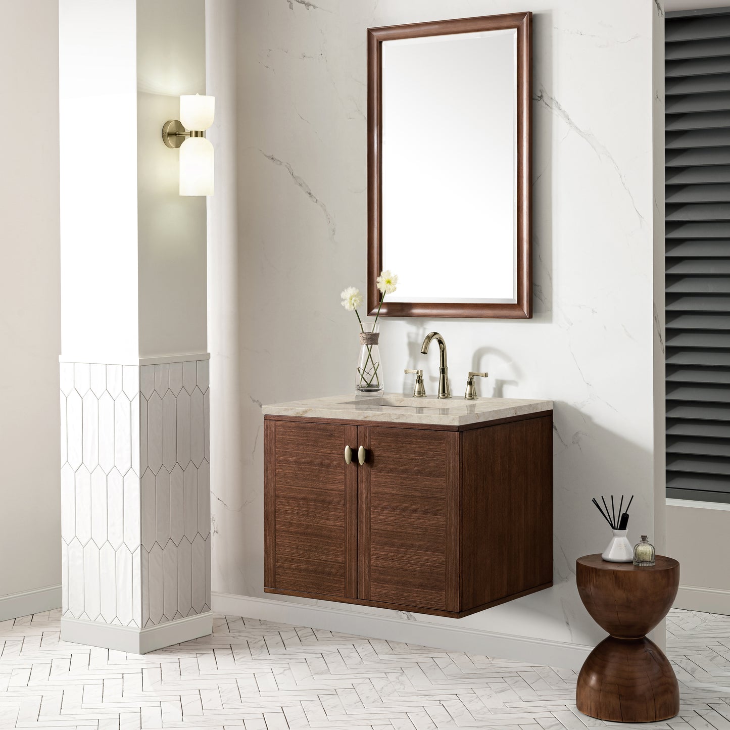 Renovate for Less Atlanta Amberly 30" Single Vanity, Mid-Century Walnut, w/ 3 CM Tajnar Eclos Top