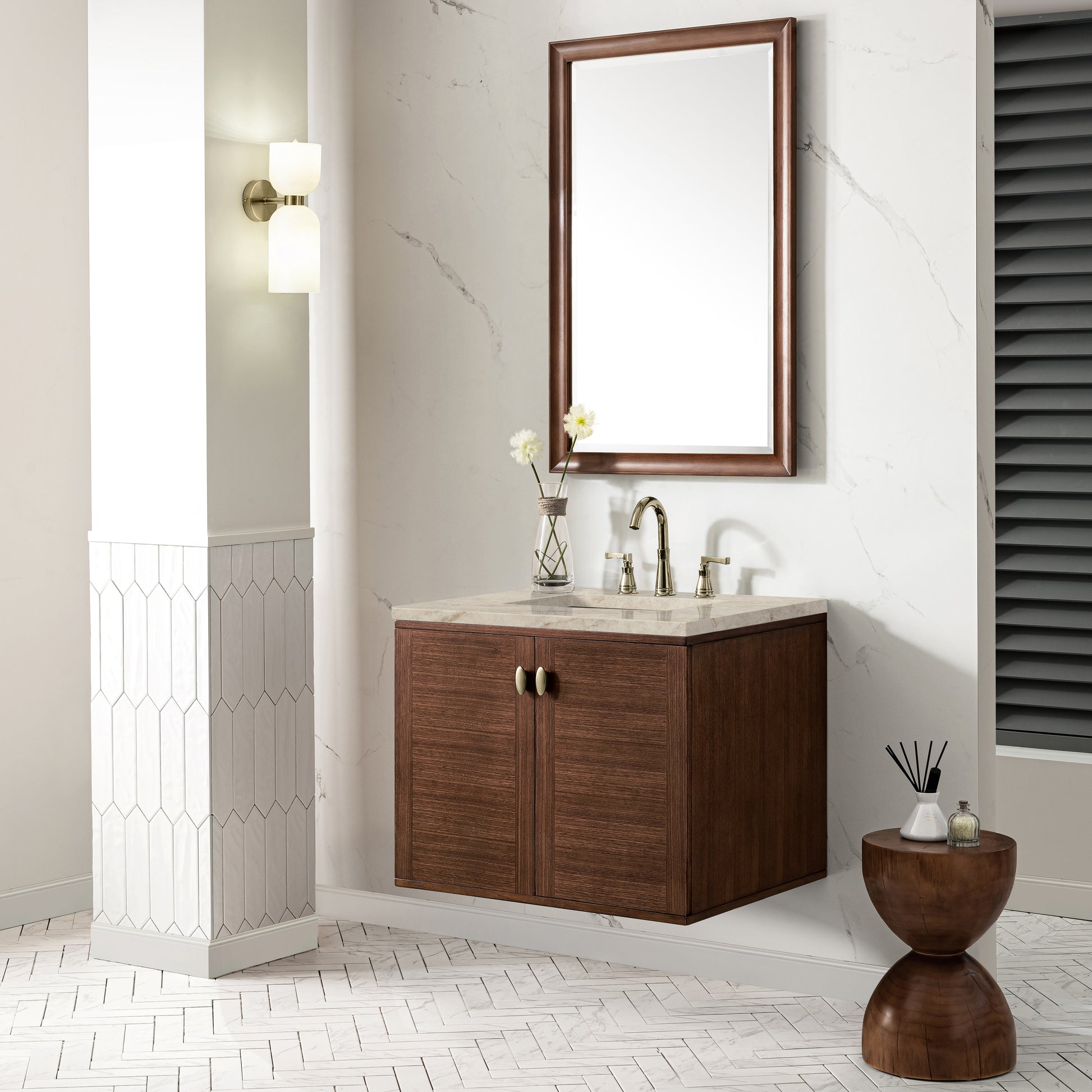 Renovate for Less Atlanta Amberly 30" Single Vanity, Mid-Century Walnut, w/ 3 CM Tajnar Eclos Top