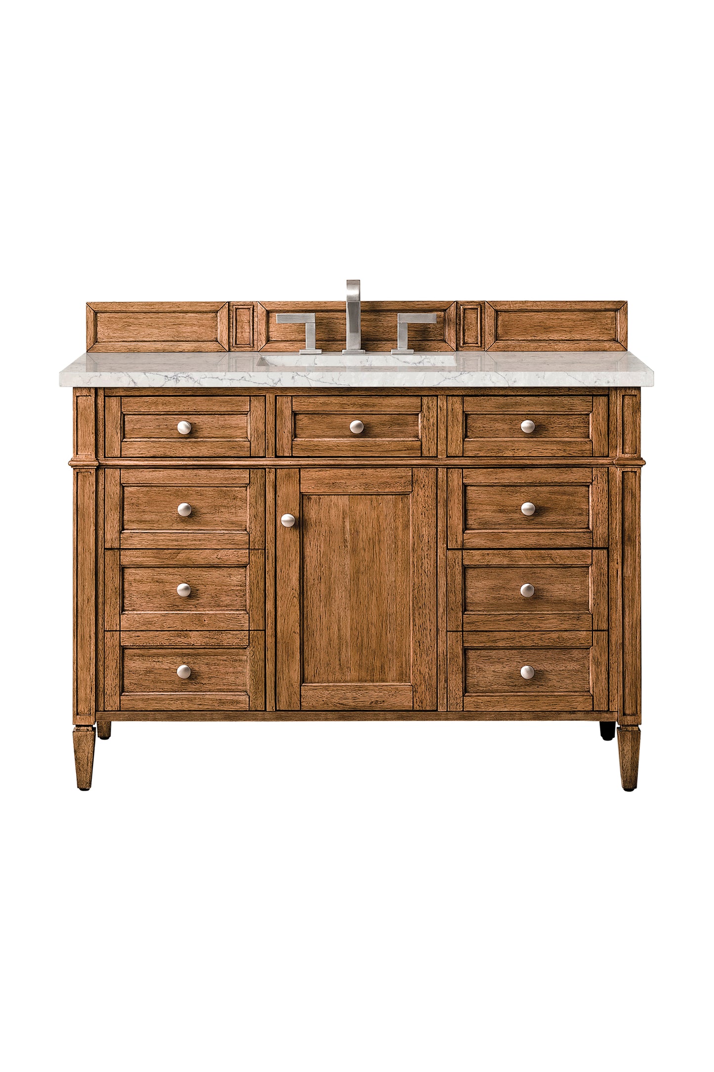 Renovate for Less Atlanta Brittany 48" Single Vanity, Saddle Brown w/ 3 CM Eternal Jasmine Pearl Silestone Top