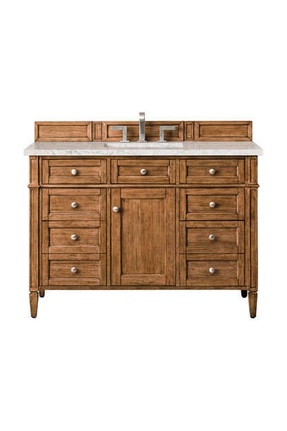 Renovate for Less Atlanta Brittany 48" Single Vanity, Saddle Brown w/ 3 CM Eternal Jasmine Pearl Silestone Top