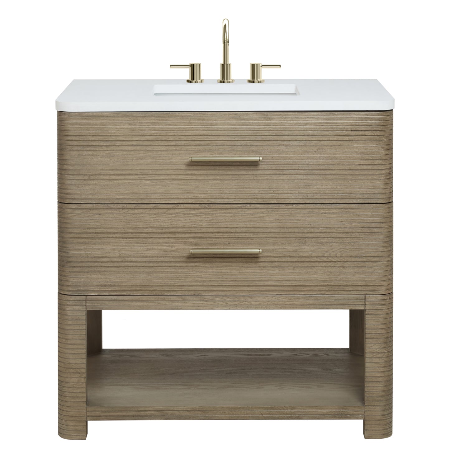 Renovate for Less Atlanta Lucian 36" Single Vanity, Pebble Oak w/ 3 CM White Zeus Silestone Widespread Top