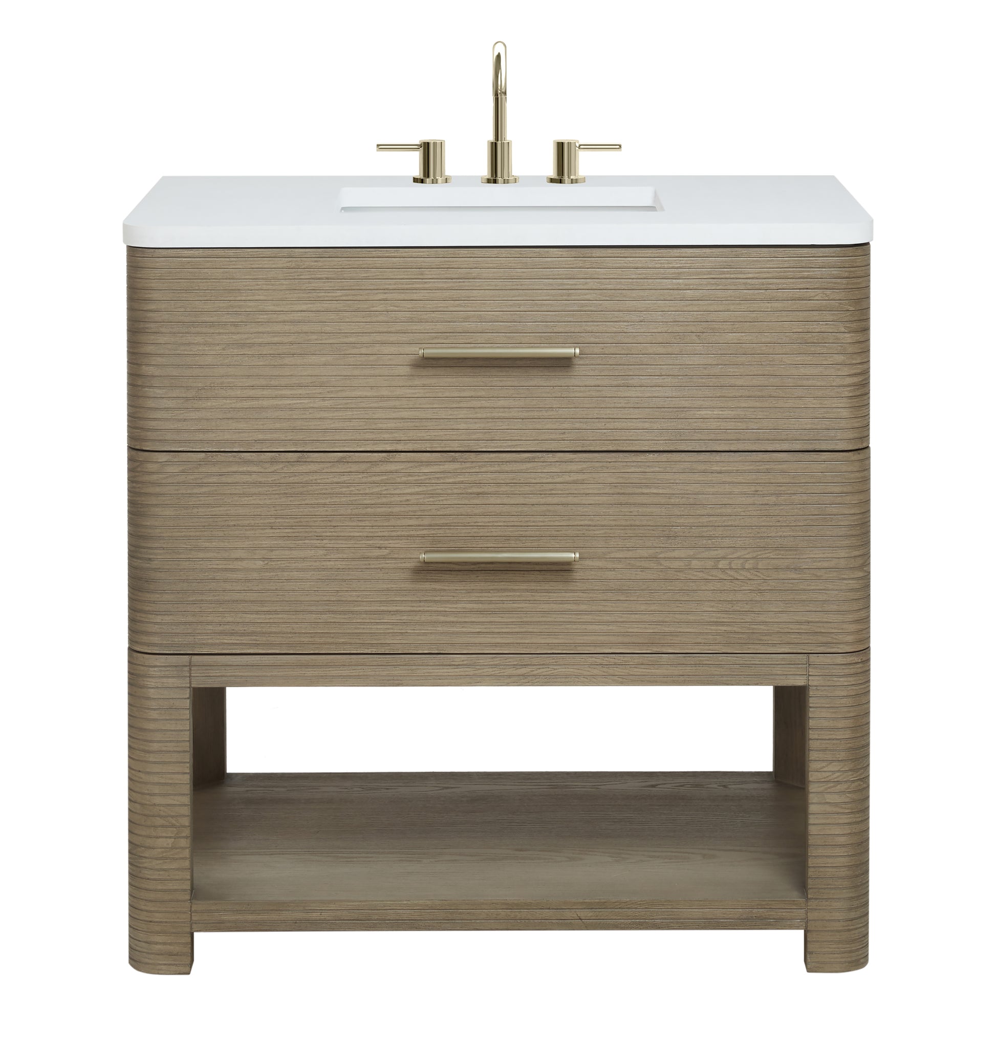 Renovate for Less Atlanta Lucian 36" Single Vanity, Pebble Oak w/ 3 CM White Zeus Silestone Widespread Top