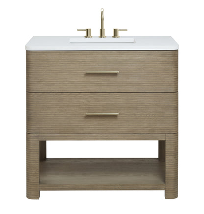 Renovate for Less Atlanta Lucian 36" Single Vanity, Pebble Oak w/ 3 CM White Zeus Silestone Widespread Top