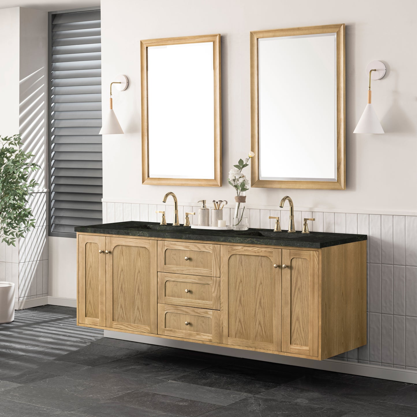 Renovate for Less Atlanta Laurent 72" Double Vanity, Light Natural Oak, w/ 3 CM Phantome Eclos Top