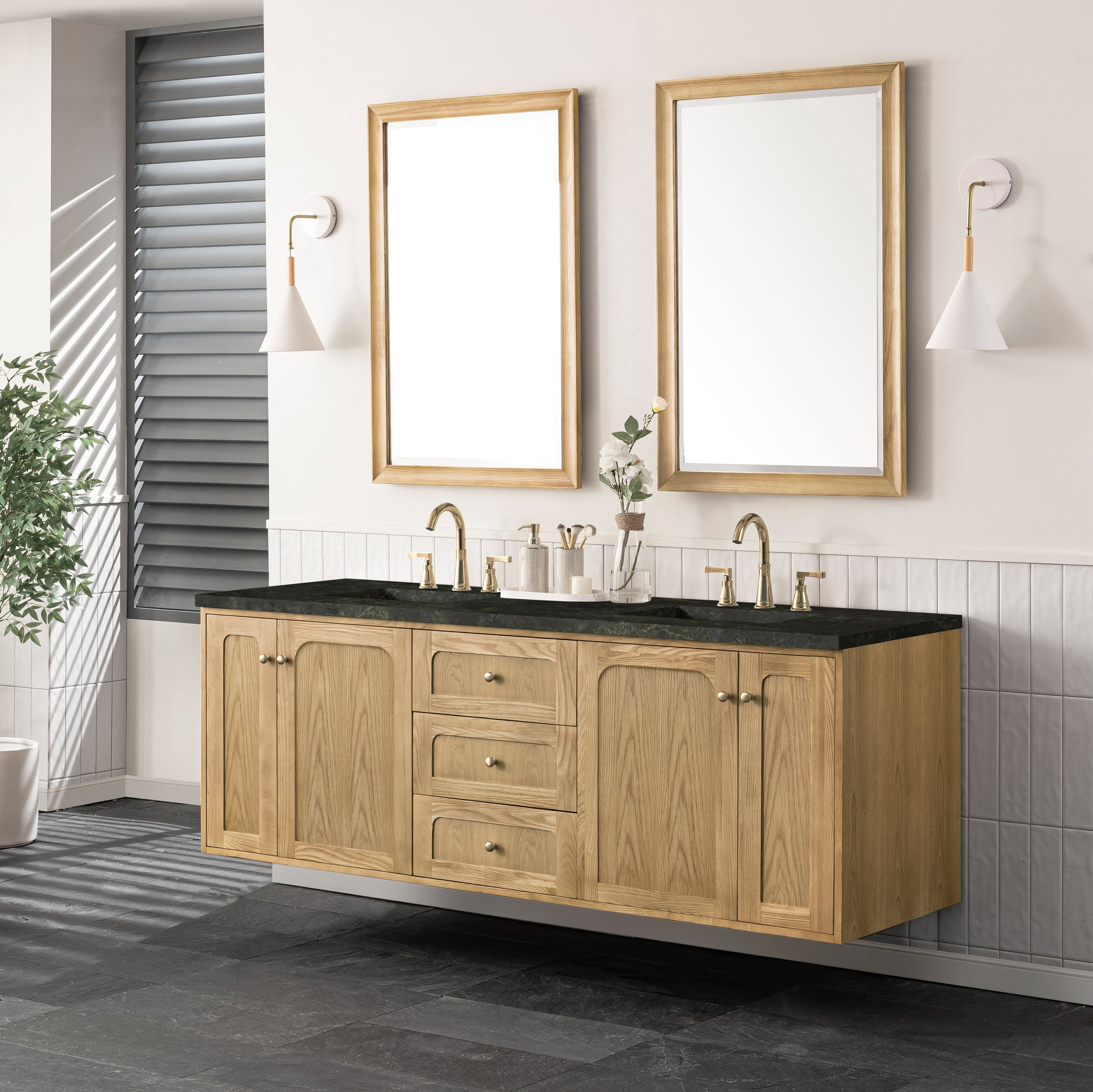 Renovate for Less Atlanta Laurent 72" Double Vanity, Light Natural Oak, w/ 3 CM Phantome Eclos Top