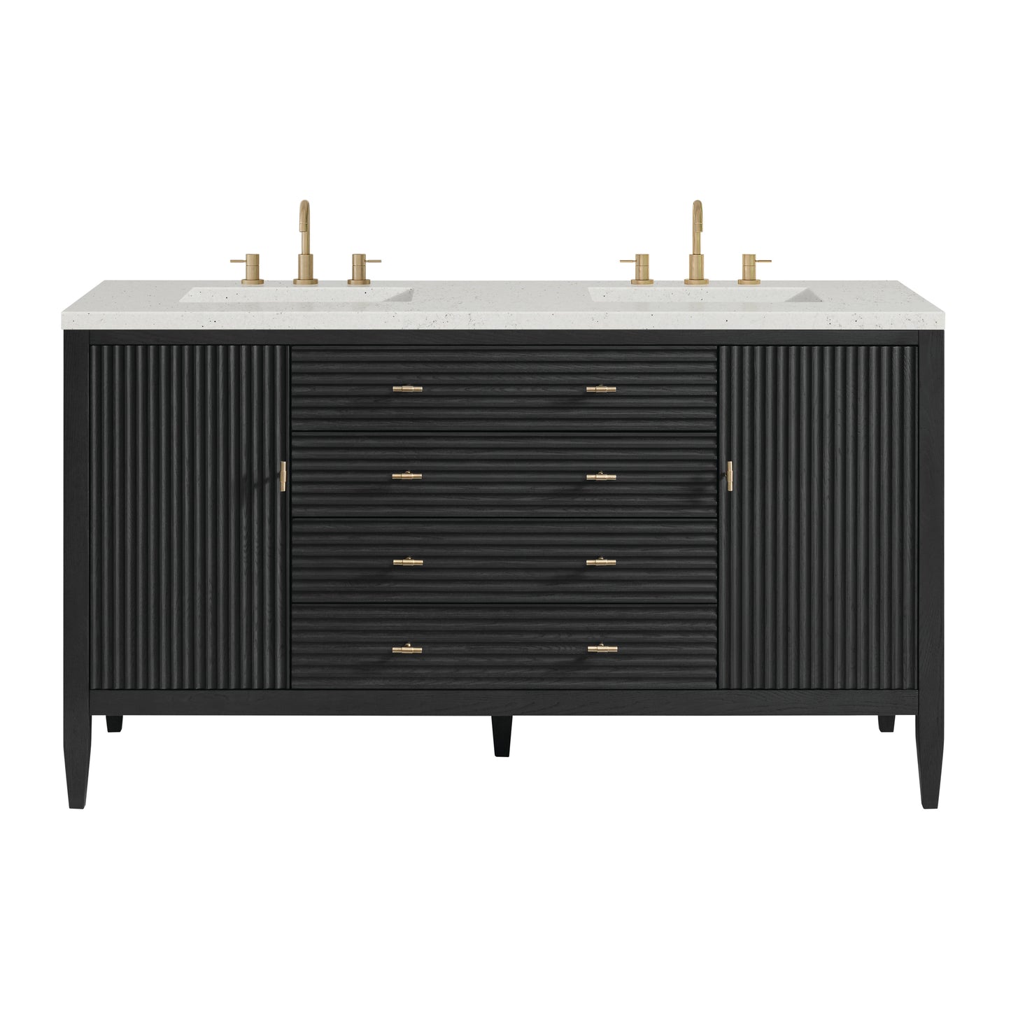 Renovate for Less Atlanta Myrrin 60" Double Vanity, Carbon Oak w/ 3 CM Lime Delight Silestone Top