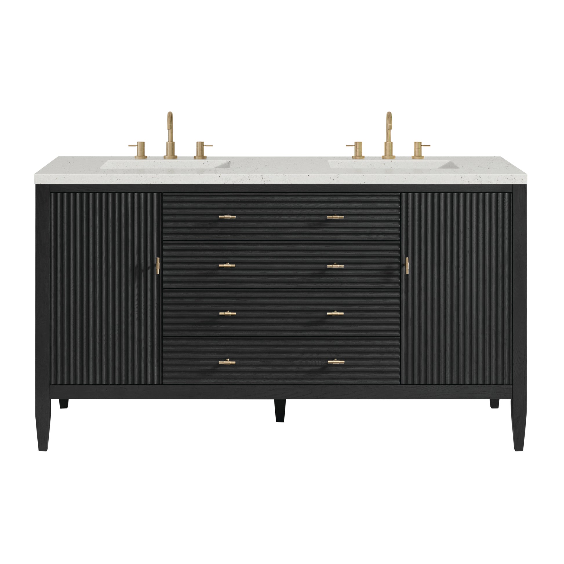 Renovate for Less Atlanta Myrrin 60" Double Vanity, Carbon Oak w/ 3 CM Lime Delight Silestone Top
