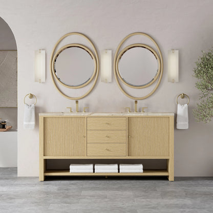Marigot 72" Double Vanity, Sunwashed Oak, w/ 3 CM Tajnar Eclos Top w/FreePower Wireless Charger