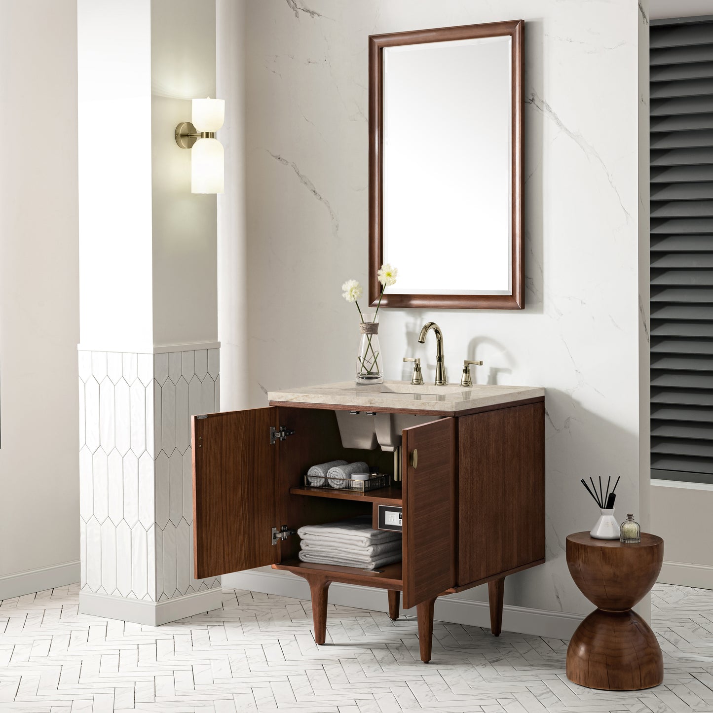 Renovate for Less Atlanta Amberly 30" Single Vanity, Mid-Century Walnut, w/ 3 CM Tajnar Eclos Top
