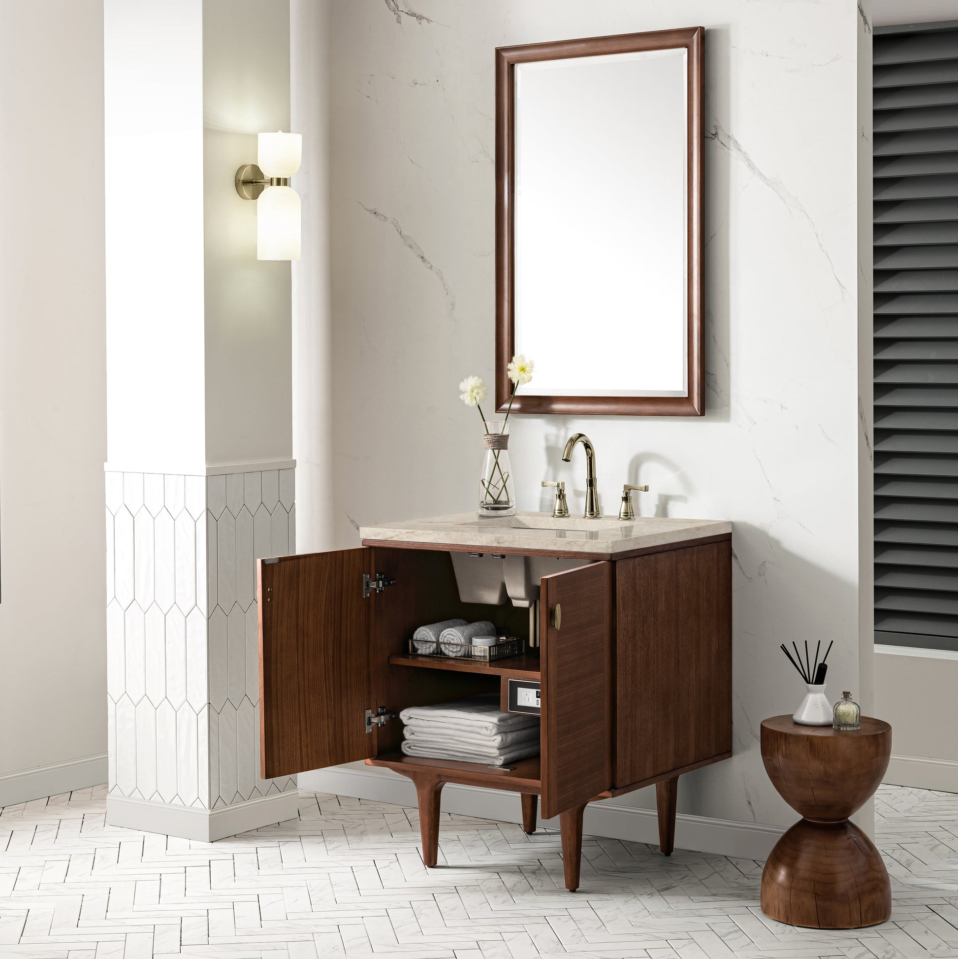 Renovate for Less Atlanta Amberly 30" Single Vanity, Mid-Century Walnut, w/ 3 CM Tajnar Eclos Top