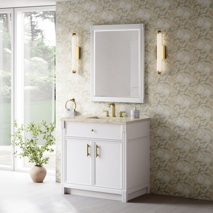 Renovate for Less Atlanta Bellshire 36" Single Vanity, Bright White w/ 3 CM Tajnar Eclos Top