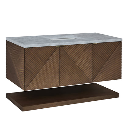 Renovate for Less Atlanta Marcello 48" Single Vanity, Chestnut w/ 3 CM Carrara White Marble Top