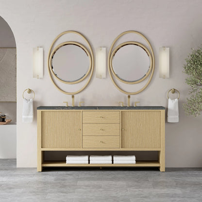 Marigot 72" Double Vanity, Sunwashed Oak w/ 3 CM Parisien Bleu Silestone Top