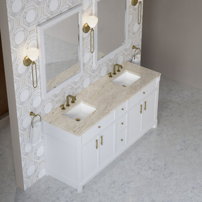 Renovate for Less Atlanta Bellshire 72" Double Vanity, Bright White w/ 3 CM Tajnar Eclos Top