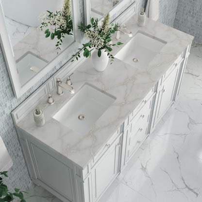 Renovate for Less Atlanta Bristol 60" Double Vanity, Bright White w/ 3 CM Victorian Silver Silestone Top