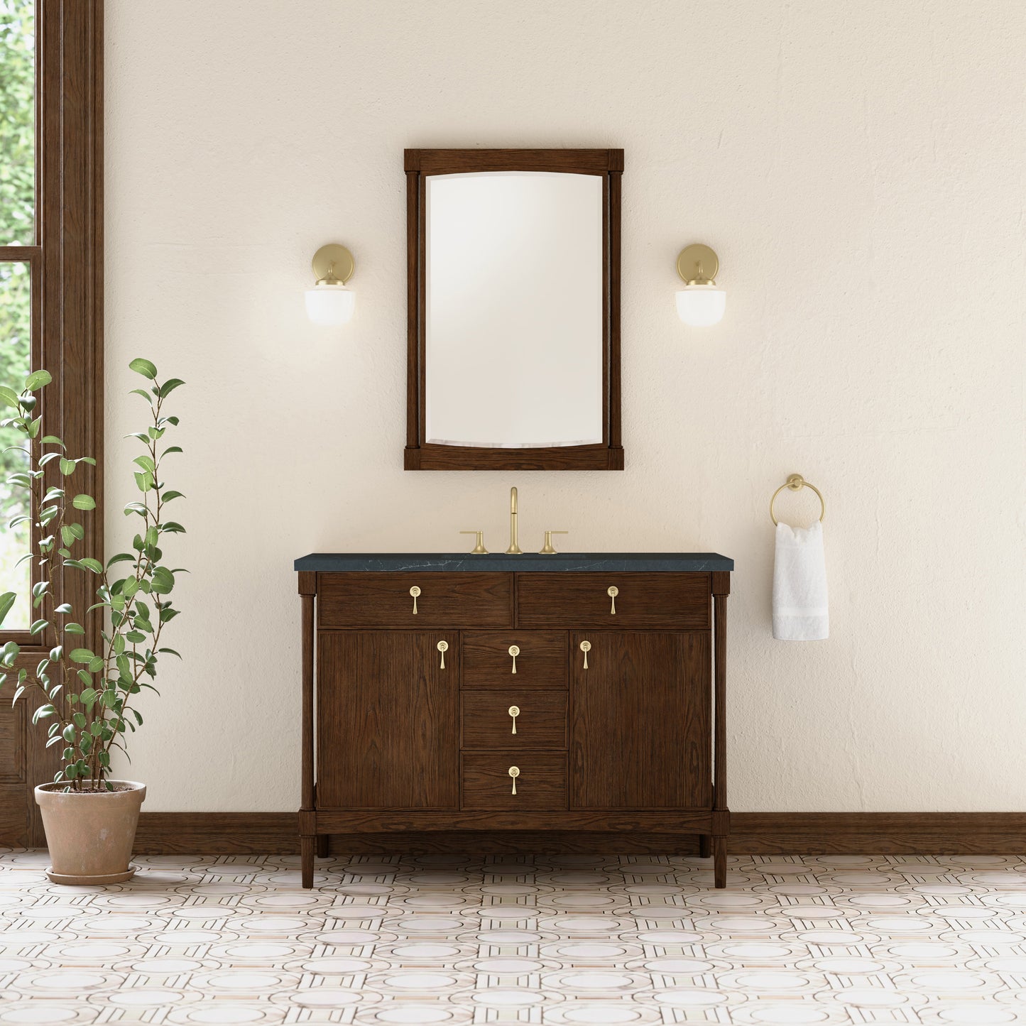 Renovate for Less Atlanta Kinnsden 48" Single Vanity, Sable Oak w/ 3 CM Charcoal Soapstone Silestone Top