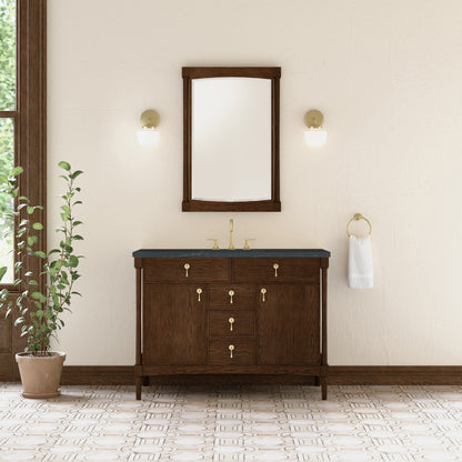 Renovate for Less Atlanta Kinnsden 48" Single Vanity, Sable Oak w/ 3 CM Charcoal Soapstone Silestone Top