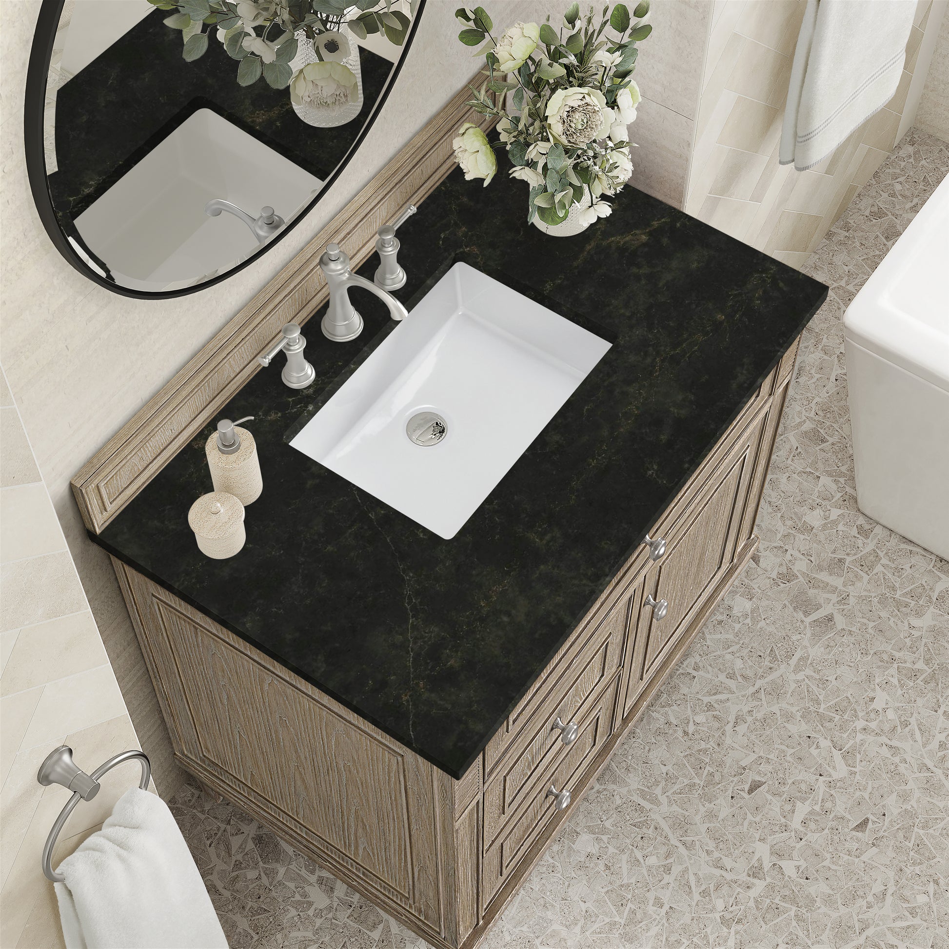 Renovate for Less Atlanta Lorelai 36" Single Vanity, Whitewashed Oak, w/ 3 CM Phantome Eclos Top