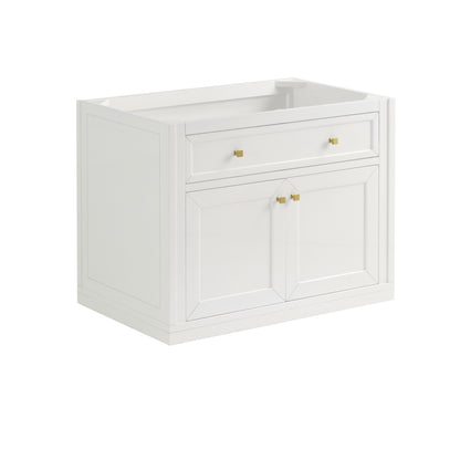 Renovate for Less Atlanta Chicago 36" Single Vanity, Glossy White, w/ 3 CM Carrara Marble Top