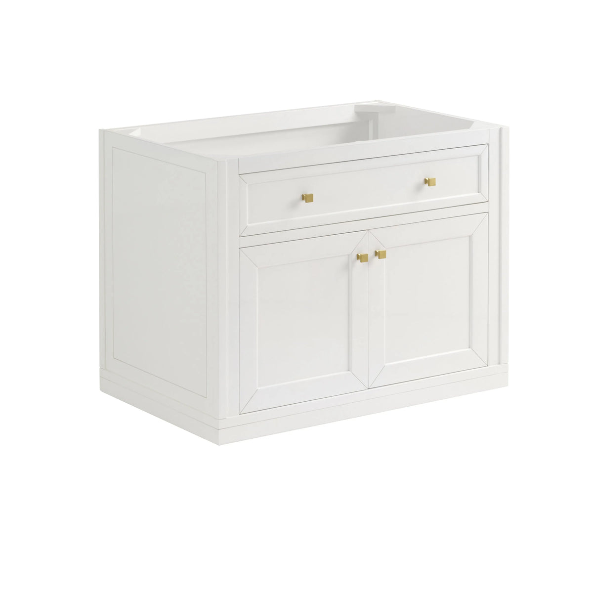 Chicago 36" Single Vanity, Glossy White, w/ 3 CM Carrara Marble Top