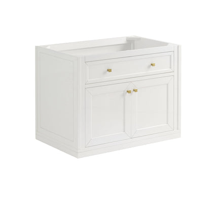 Chicago 36" Single Vanity, Glossy White, w/ 3 CM Carrara Marble Top