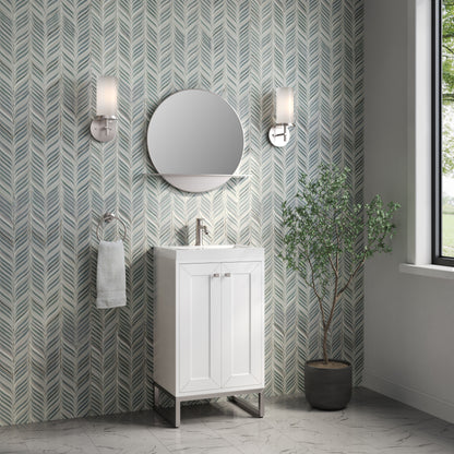 Renovate for Less Atlanta Chianti 20" Single Vanity, Glossy White, Brushed Nickel, w/ White Glossy Composite Stone Top