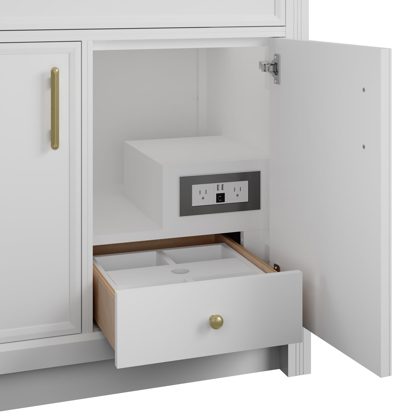 Renovate for Less Atlanta Bellshire 96" Dual Vanity Set with 24" Make-Up Counter, Bright White w/3 cm White Zeus Silestone Top