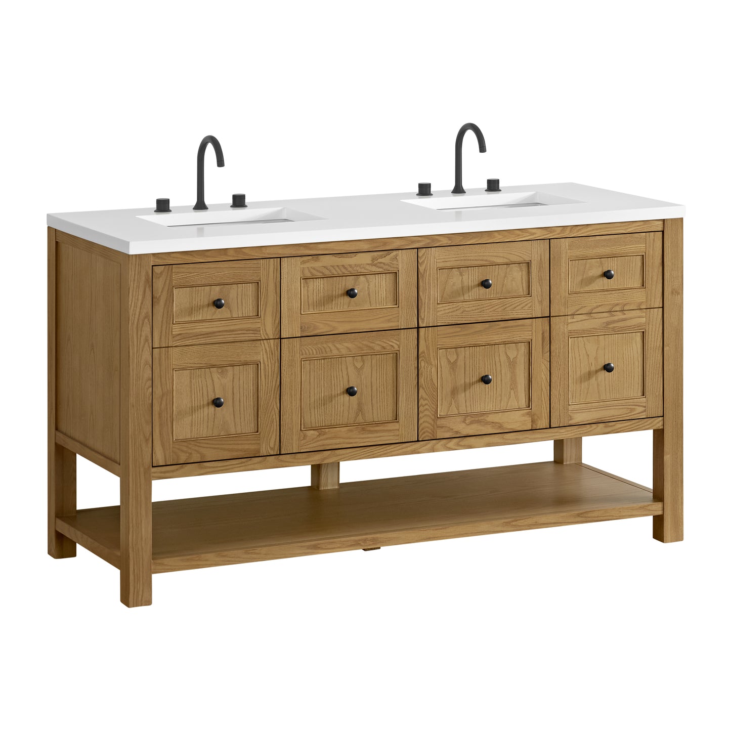 Renovate for Less Atlanta Breckenridge 60" Double Vanity, Light Natural Oak, w/ 3 CM White Zeus Quartz Top