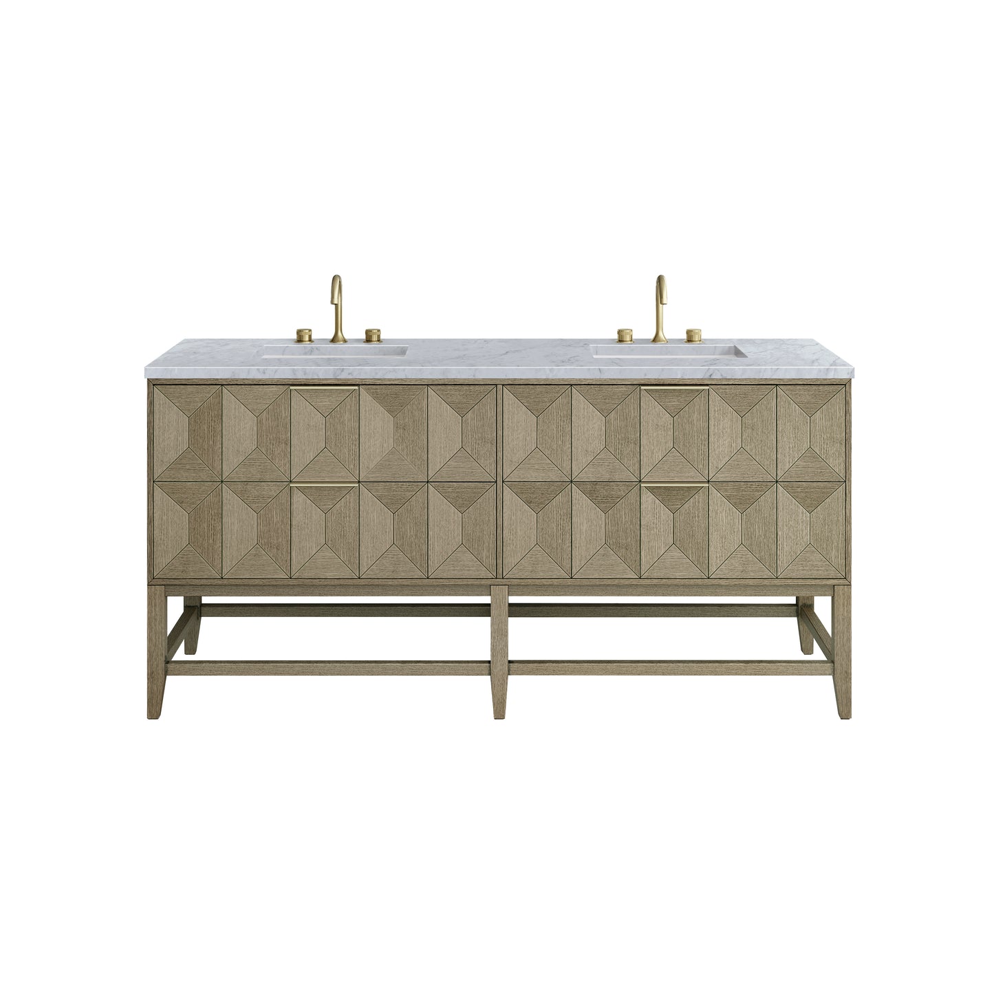 Renovate for Less Atlanta Emmeline 72" Double Vanity, Pebble Oak w/ 3 CM Carrara Marble Top