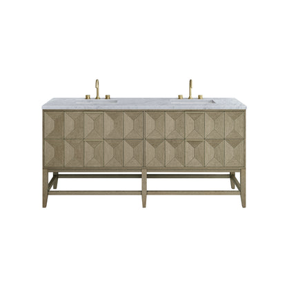 Renovate for Less Atlanta Emmeline 72" Double Vanity, Pebble Oak w/ 3 CM Carrara Marble Top