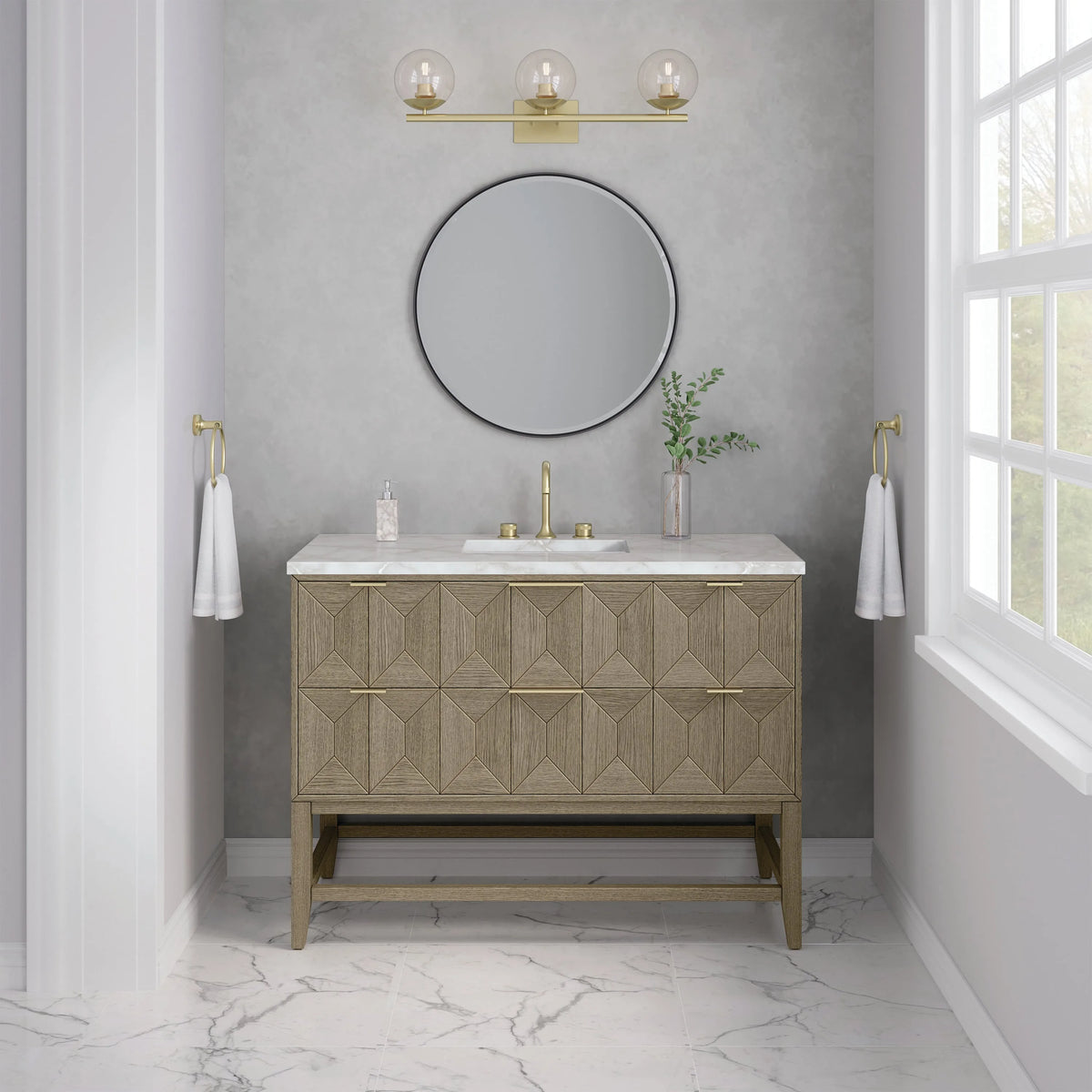 Emmeline 48" Single Vanity, Pebble Oak w/ 3 CM Victorian Silver Silestone Top