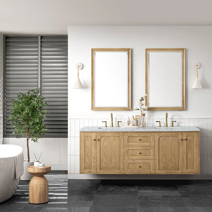 Renovate for Less Atlanta Laurent 72" Double Vanity, Light Natural Oak w/ 3 CM Carrara Marble Top