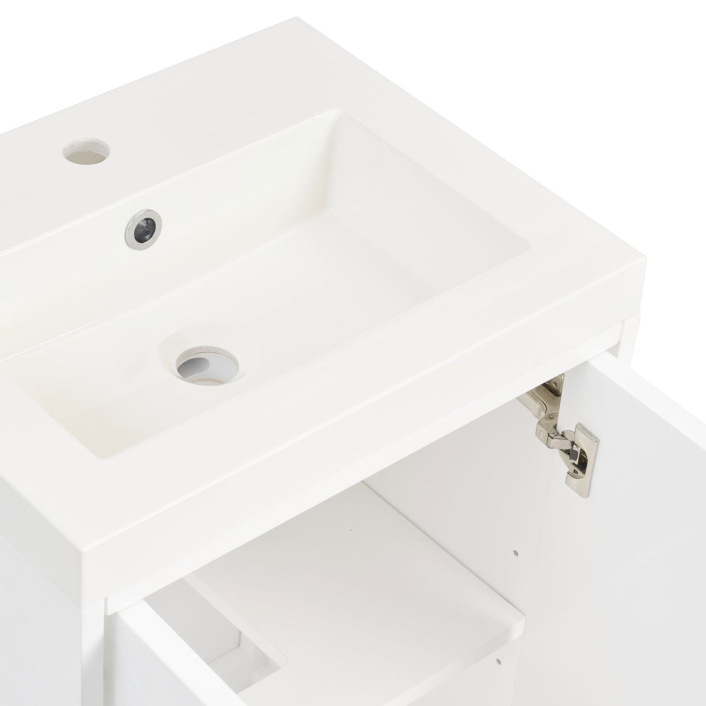 Renovate for Less Atlanta Chianti 20" Single Vanity, Glossy White, Brushed Nickel, w/ White Glossy Composite Stone Top