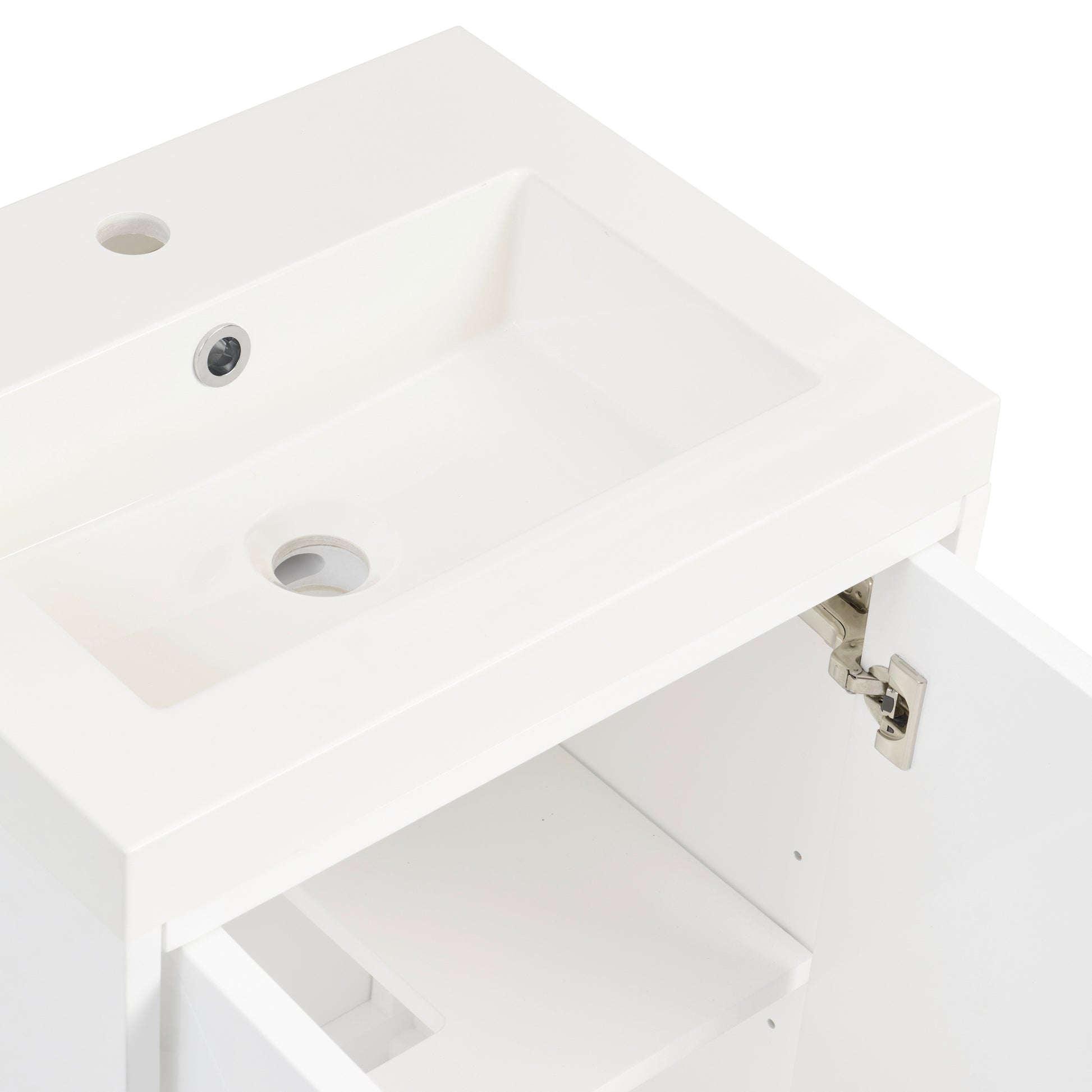 Renovate for Less Atlanta Chianti 20" Single Vanity, Glossy White, Brushed Nickel, w/ White Glossy Composite Stone Top