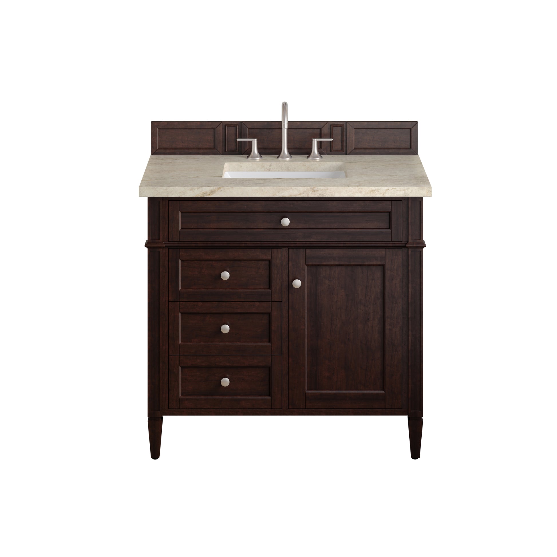 Renovate for Less Atlanta Brittany 36" Single Vanity, Burnished Mahogany, w/ 3 CM Tajnar Eclos Top