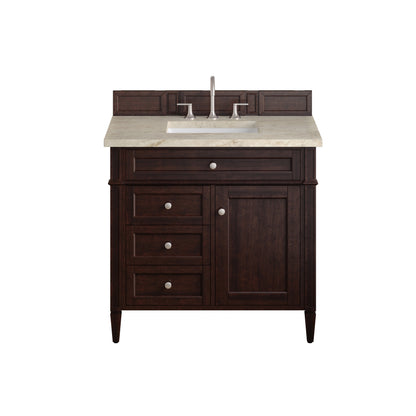 Renovate for Less Atlanta Brittany 36" Single Vanity, Burnished Mahogany, w/ 3 CM Tajnar Eclos Top