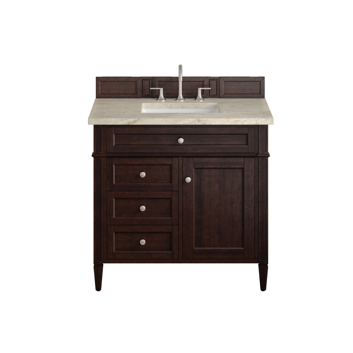 Brittany 36" Single Vanity, Burnished Mahogany, w/ 3 CM Tajnar Eclos Top