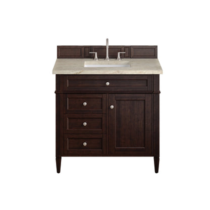 Brittany 36" Single Vanity, Burnished Mahogany, w/ 3 CM Tajnar Eclos Top