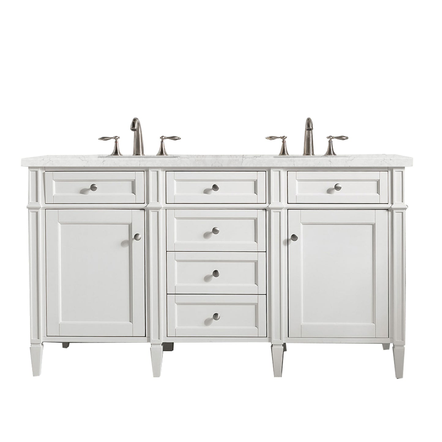 Renovate for Less Atlanta Brittany 60" Double Vanity, Bright White Vanity w/ 3 CM Eternal Jasmine Pearl Silestone Top w/FreePower Wireless Charger