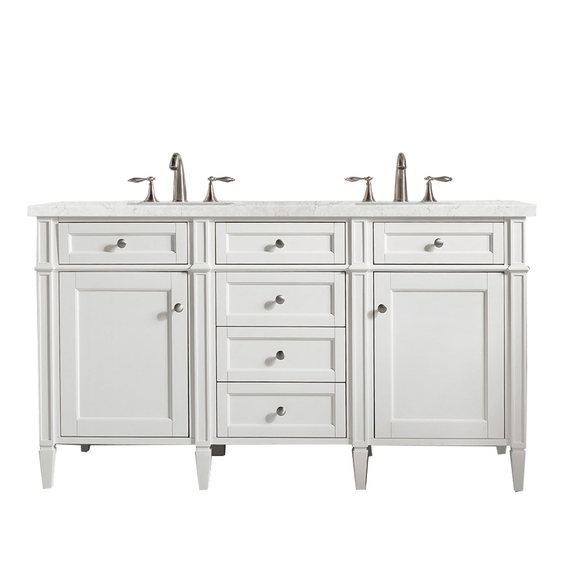 Renovate for Less Atlanta Brittany 60" Double Vanity, Bright White Vanity w/ 3 CM Eternal Jasmine Pearl Silestone Top w/FreePower Wireless Charger