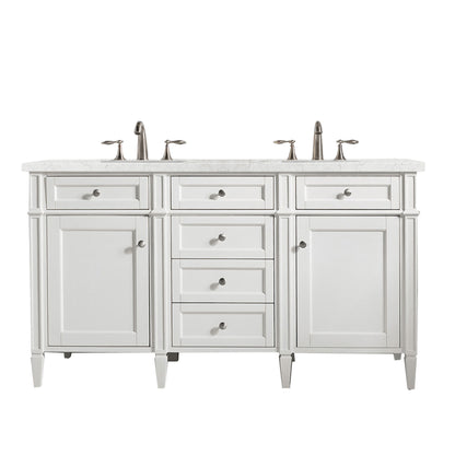 Renovate for Less Atlanta Brittany 60" Double Vanity, Bright White Vanity w/ 3 CM Eternal Jasmine Pearl Silestone Top w/FreePower Wireless Charger