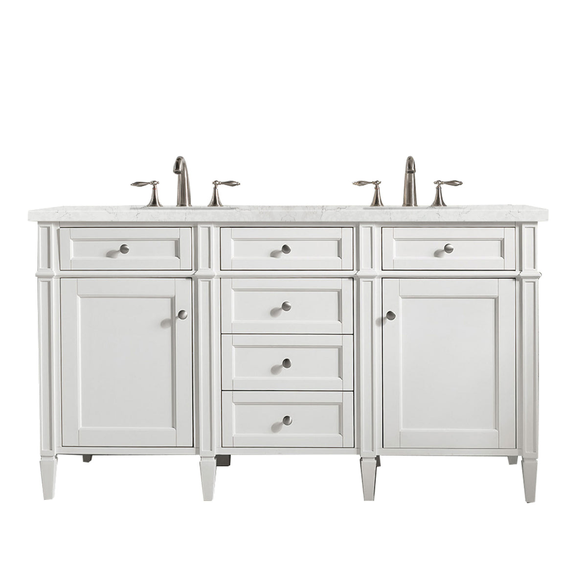 Renovate for Less Atlanta Brittany 60" Double Vanity, Bright White Vanity w/ 3 CM Eternal Jasmine Pearl Silestone Top w/FreePower Wireless Charger