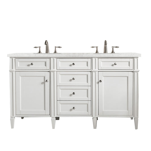 Renovate for Less Atlanta Brittany 60" Double Vanity, Bright White Vanity w/ 3 CM Eternal Jasmine Pearl Silestone Top w/FreePower Wireless Charger