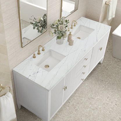 Renovate for Less Atlanta Myrrin 72" Double Vanity, Bright White w/ 3 CM Ethereal Noctis Silestone Top