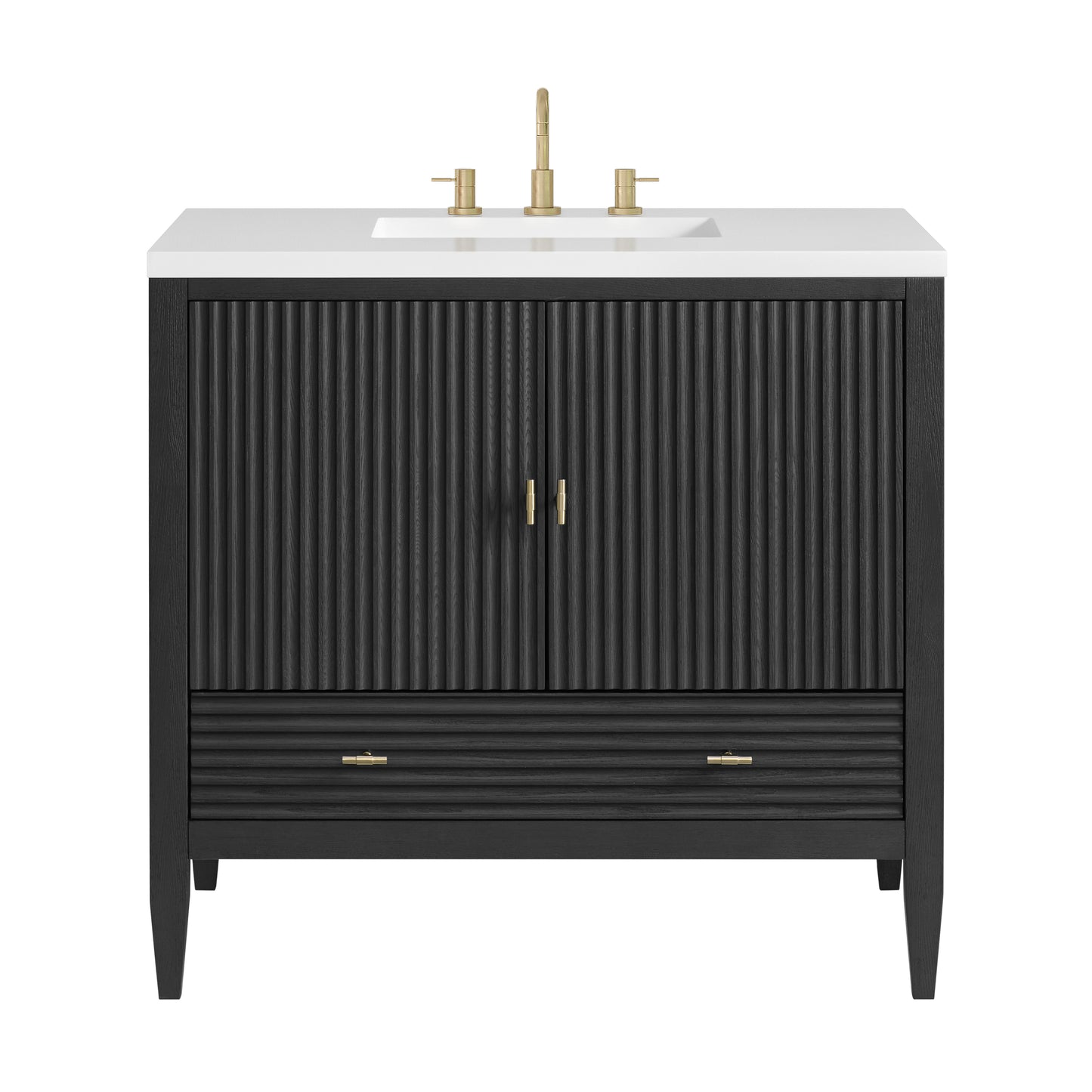 Renovate for Less Atlanta Myrrin 36" Vanity, Carbon Oak w/ 3 CM White Zeus Silestone Top