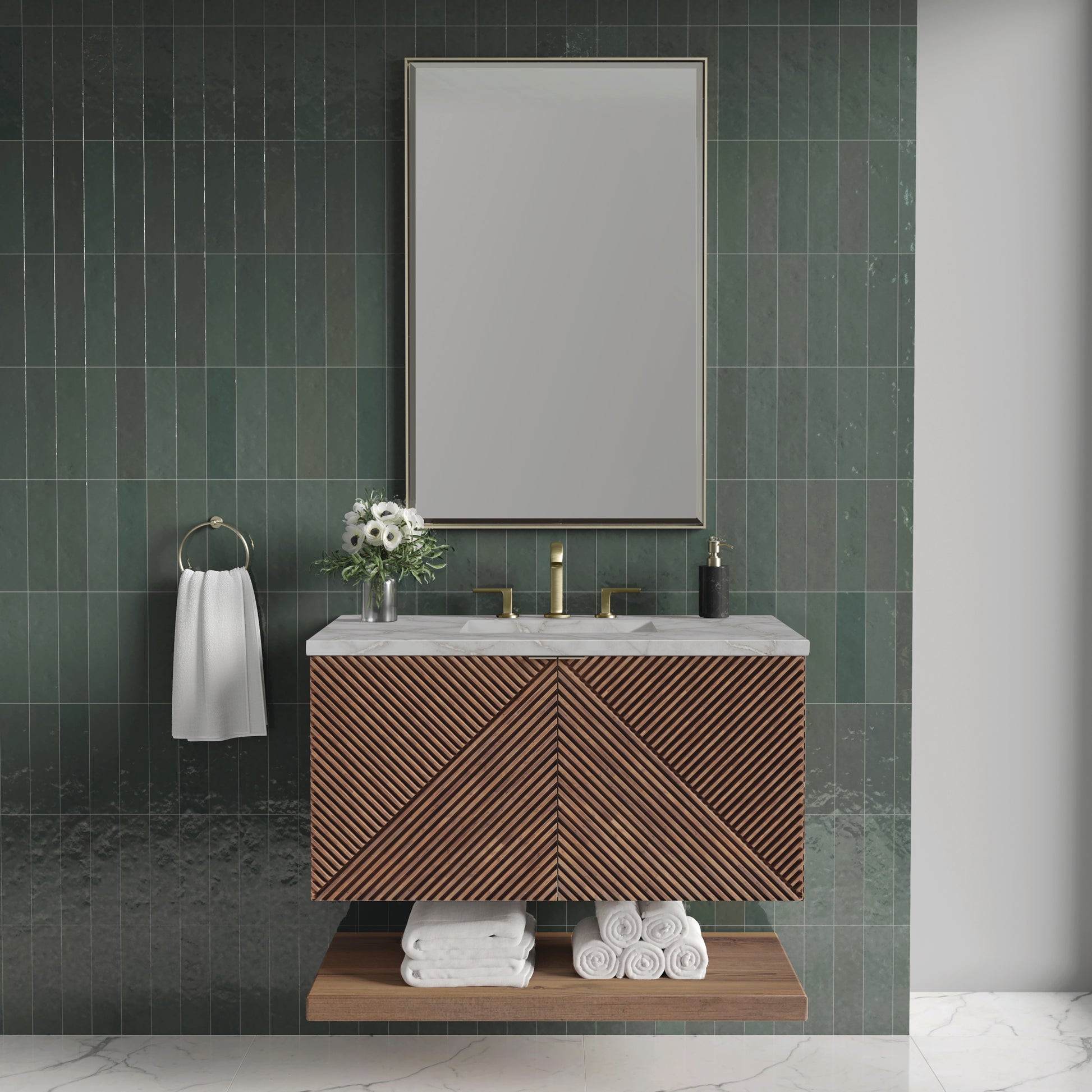 Renovate for Less Atlanta Marcello 36" Single Vanity, Chestnut w/ 3 CM Victorian Silver Top