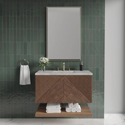 Renovate for Less Atlanta Marcello 36" Single Vanity, Chestnut w/ 3 CM Victorian Silver Top