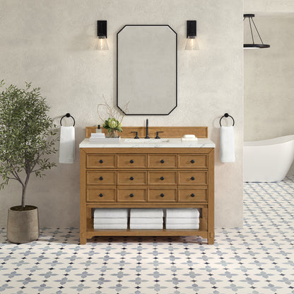 Renovate for Less Atlanta Malibu 48" Single Vanity, Amber Birch w/ 3 CM Ethereal Noctis Silestone Top