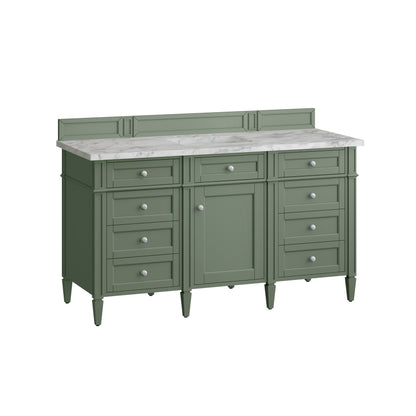 Renovate for Less Atlanta Brittany 60" Single Vanity, Smokey Celadon w/ 3 CM Carrara Marble Top