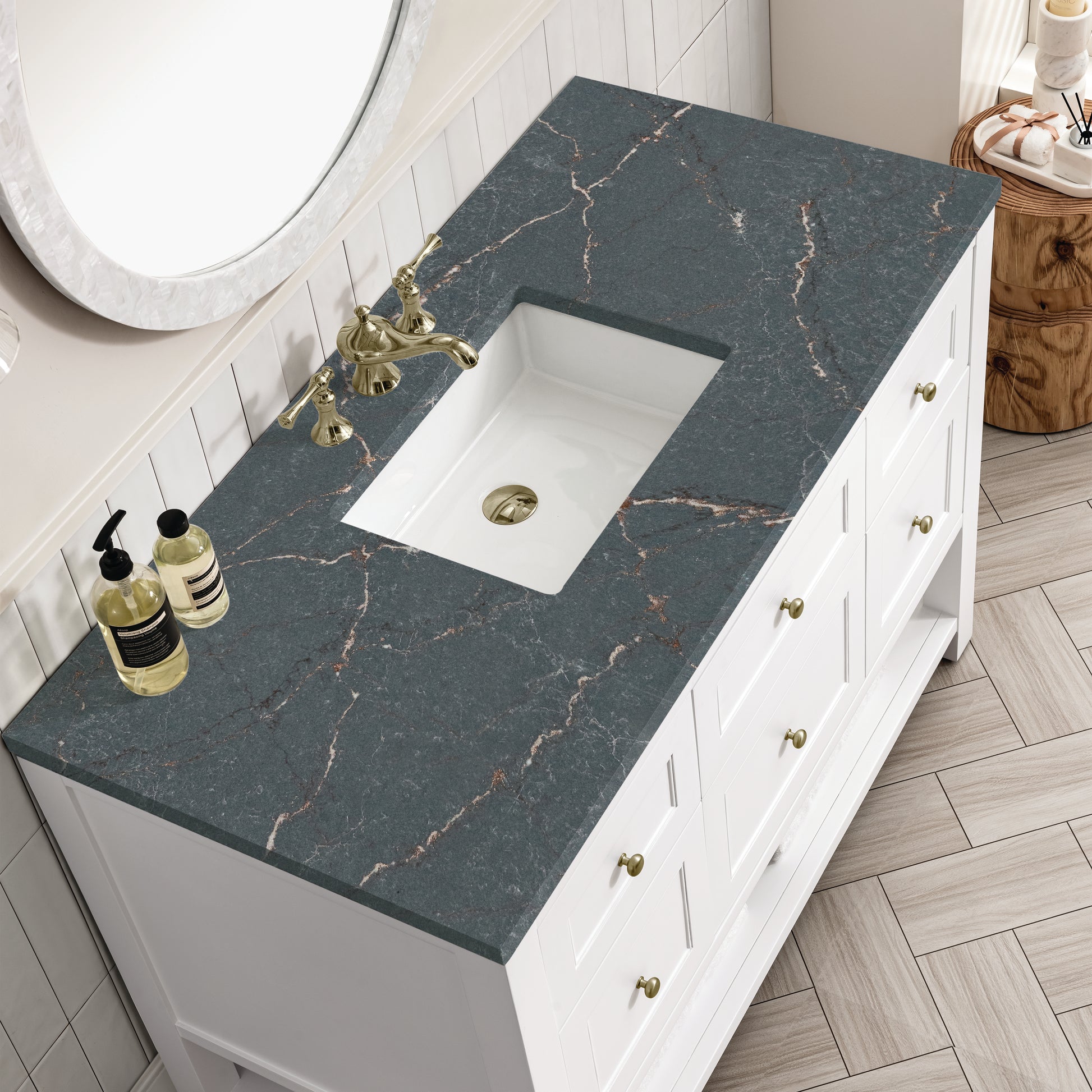 Renovate for Less Atlanta Breckenridge 48" Single Vanity, Bright White w/ 3 CM Parisien Bleu Top